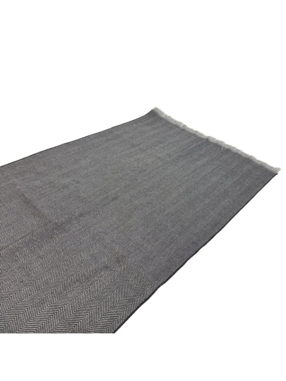 Gucci Fringe Herringbone Wool Scarf Shawl Gray Simple